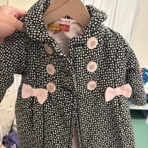 Penelope Mack Black and White Pea Coat with Pink Accents